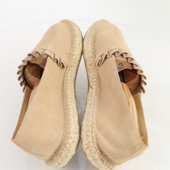 Talbots Womens Izzy Espadrilles Flat Size 9 Tan Nude Suede Ruffle Slip On Shoe - Picture 7 of 12